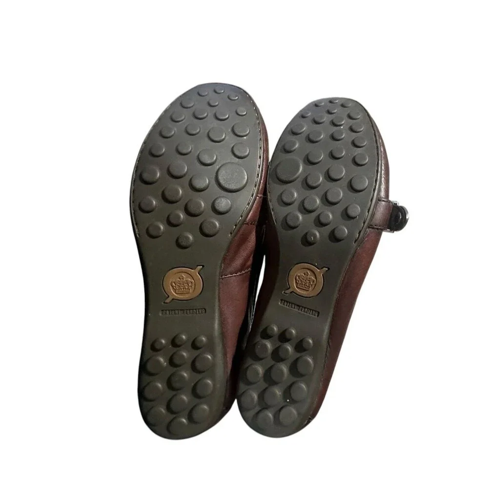 Born Brown Leather Slip On Loafers Size 7.5M Silver Buckle Boho Flats Outdoor
